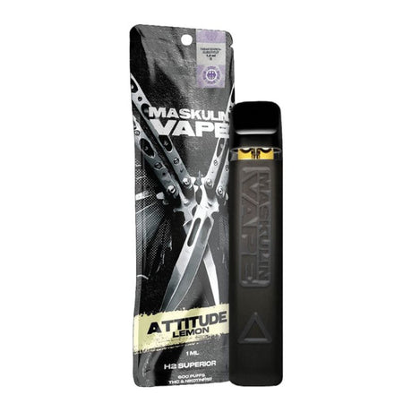 Maskulin H2 Superior Blend Vape Attitude Lemon 1ml – Einweg Vape mit frischem Zitronen-Geschmack, nikotinfrei und THC-frei