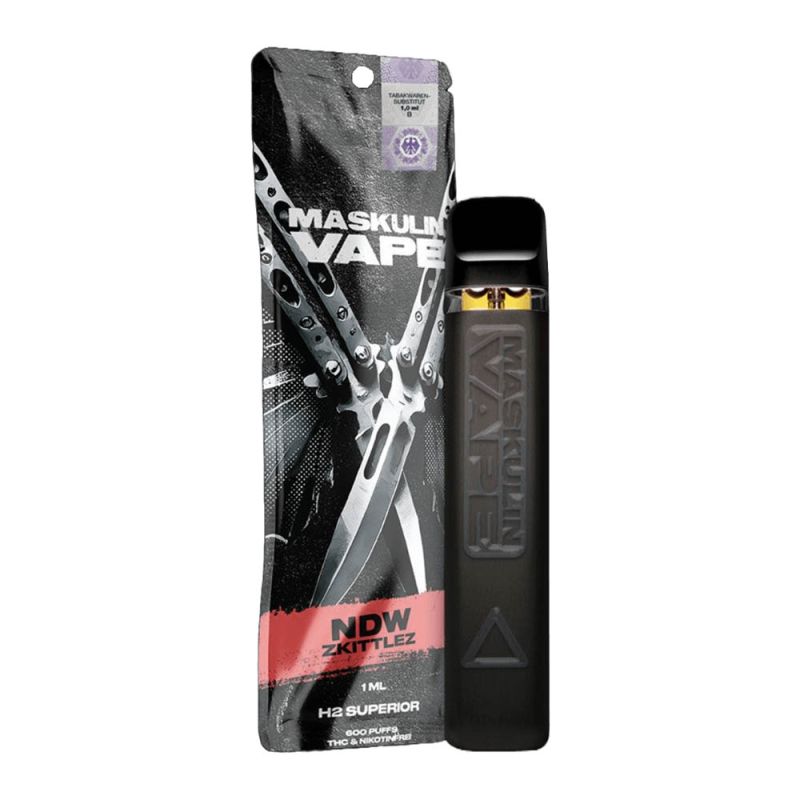 Maskulin H2 Superior Blend Vape NDW Zkittlez 1ml – Einweg Vape mit süßem Candy-Flavor, THC-frei und nikotinfrei
