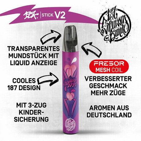 187 Strassenbande Stick V2 - Juicy Puzzy Einweg E-Zigarette 20mg Produkt erklärt 